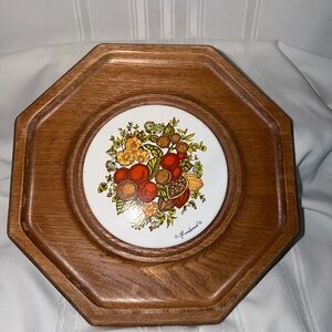 VTG Goodwood Teak Wooden Ceramic Cheese Board Japan Mid Century Bohemian 12" D